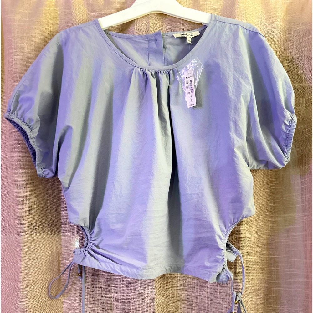 NWT Madewell lightweight Embroidered Poplin Puff-Sleeve Cutout Crop Top